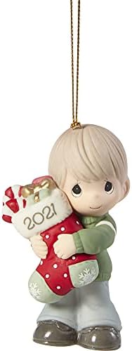 Precious Moments 211010 You Fill Me with Christmas Cheer 2021 Dated Boy Bisque Porcelain Ornament, White
