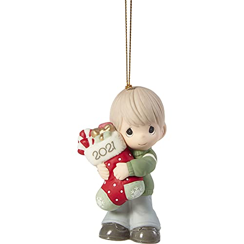 Precious Moments 211010 You Fill Me With Christmas Cheer 2021 Dated Boy Bisque Porcelain Ornament, White #TOP1