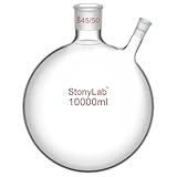 stonylab 10 L Round Bottom Flask RBF, 2-Neck Large Capacity Heavy Wall Borosilicate Glass Boiling Flask with 45/50 Center and 24/40 Side Standard Taper Joints, 10000 ml