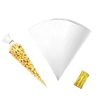 500 bolsas de cono de dulces, bolsas de cono con 250 lazos coloridos, bolsas de cono transparente para dulces