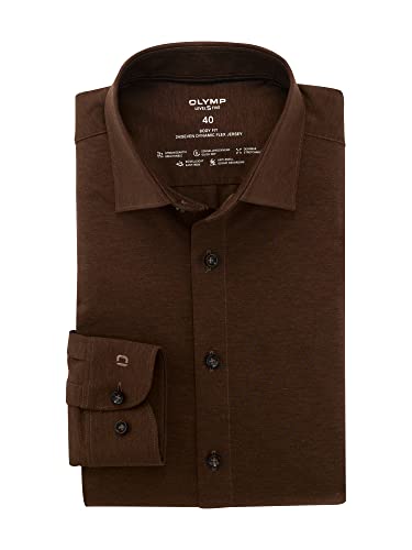 OLYMP Herren Oberhemd Langarm Level Five - Jersey Hemd, Atmungsaktives Gewebe, NY Kent Kragen, Extra Dünn - Hemden Herren - Bronze - 39