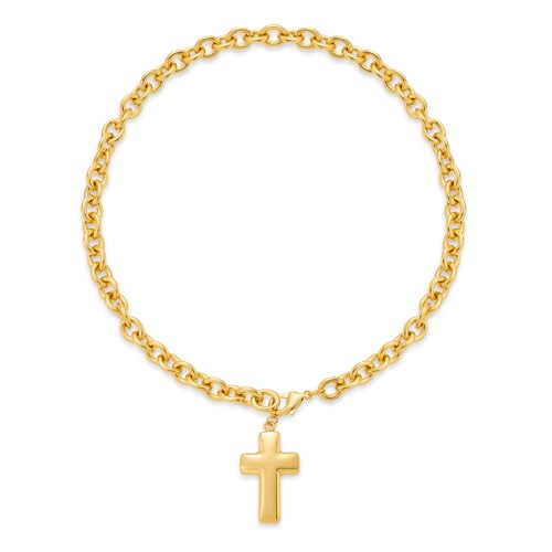 18k Gold Cross Charm Necklace for Women Trendy Star Pendant Necklace Toggle Clasp Necklaces
