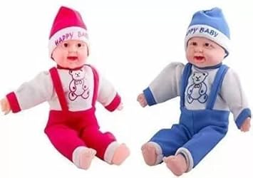 3 Jokers Set of 2 - Happy Baby Boy Laughing Musical Doll with Touch Sensors with Sound (Pink, Blue) (Doll Playset)