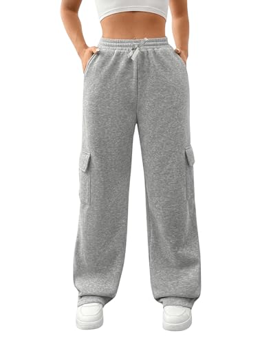 Girl's Elastic Waist Straight Leg Sweatpants Loose Casual Cargo Pants with Pocket