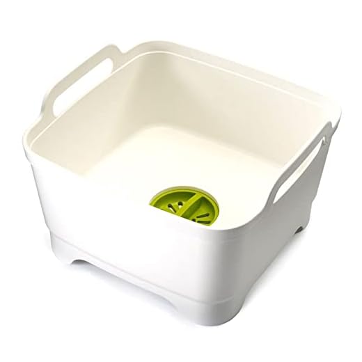 Joseph Joseph 85055 Wash & Drain Wash Basin Dishpan with Draining Plug Carry Handles 12.4-in x 12.2-in x 7.5-in, White