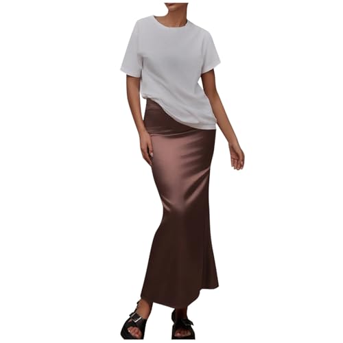 Womens Satin Skirt Silk A Line Swing Pleated Party Wedding Cocktail Skirts High Waist Bodycon Long Maxi Skirt3