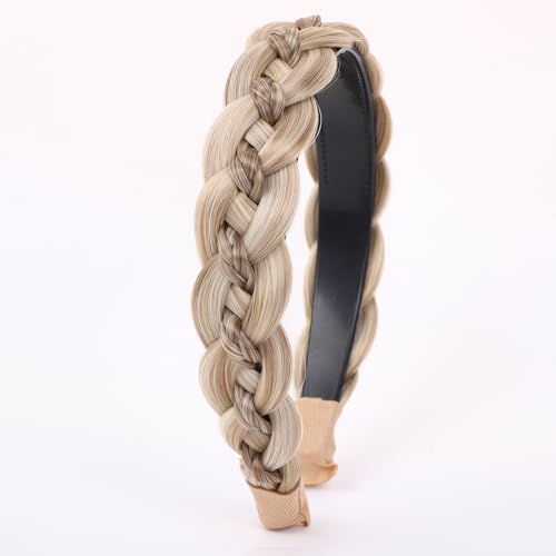TOECWEGR Braided Headband With Teeth Synthetic Hairpiece Hair 3 Shares Merger Plaited Wide Fishtail Braided Hair Band Hairpiece for Women Beauty (Dark red champagne gold, Free)