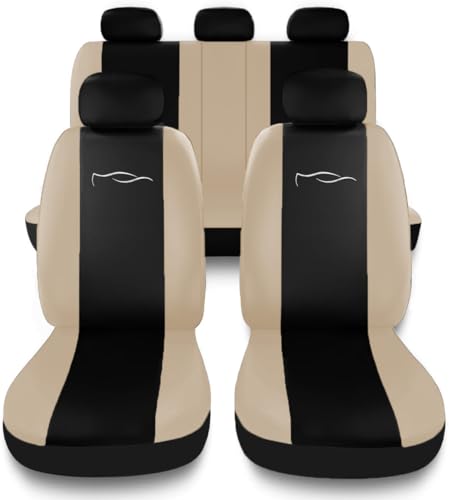 Susy Shop Juego de fundas universales para asientos de coche, con respaldo trasero con 2 cremalleras, fundas para Airbag compatibles (negro/beige)