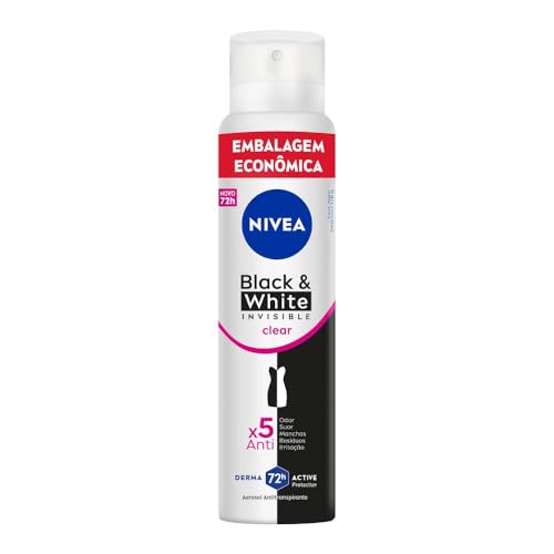 NIVEA Desodorante Antitranspirante Aerossol Black & White INVISIBLE Clear 200ml, Proteção 72h, Contra Suor e Odor, Anti-manchas