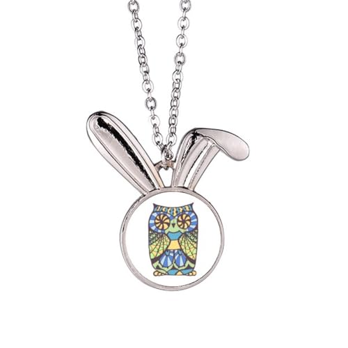 Collier lapin avec pendentif motif chouette Art déco : idée cadeau originale pour anniversaire