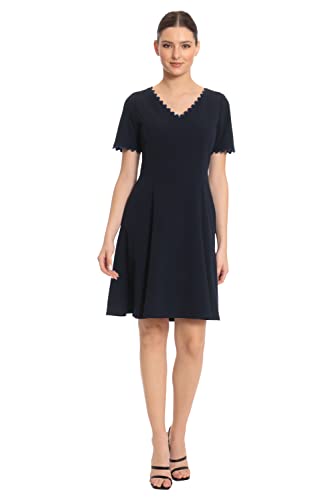 Maggy London Women's Scallop Trim V-Neck and Short Sleeve Desk to Dinner Office Workwear Event Occasion Guest of2
