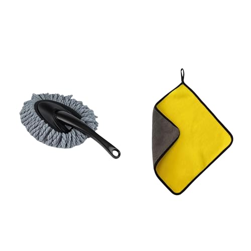 Image of KASHIVAL Microfiber Car Cleaning Cleaning Cloth and Interior Cleaning Car Duster (Medium Duster and Microfibre Cloth)