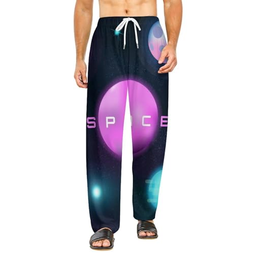 Bas de pyjama femme long Univers Planète en coton avec poches taille S