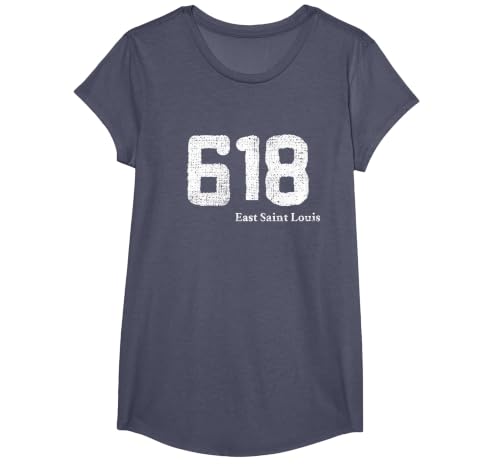 618 Area Code East Saint Louis, Illinois T-Shirt, Girls, Heather Blue, Medium