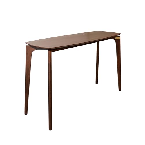 Image of CONSDAN Space-Saving Solid Wood Bar Table for Home & Apartment - Stylish Compact Design, Table Only, Walnut Top, Natural Finish