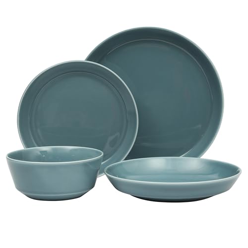 Image of Gibson Home Summer Shades 16 Piece Plates and Bowls Dishes Service for 4 Porcelain Dinnerware Set - Blue