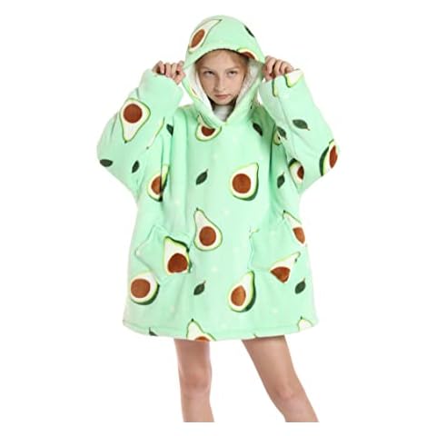Blanket Hoodie Kids Oversized Sherpa Fleece Comfy Fluffy Hooded Sweatshirt Girls Teenage Clothes Christmas Gifts Birthday Presents Dry Robes Jumper Dressing Gown Teens Avocado Cover