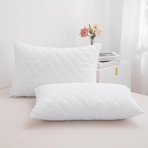 Image of LINENWALAS Cotton Quilted Pillow Cover - Set of 2 | Ultra-Soft, Cooling & Breathable | Skin & Hair Friendly |Zipper Closure | Sweat-Absorbent & Hypoallergenic (20x36 Inches, White)