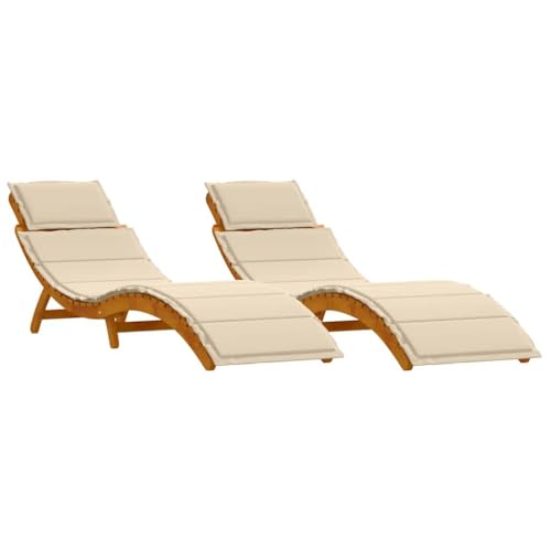 vidaXL Transat avec Coussin 2 pcs Beige Bois d'Acacia Massif, Transat extérieur stylé, Chaise Longue Moderne, lit de Soleil Durable, transat rectangulaire...