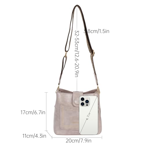 Image of Women Vintage Crossbody Shoulder Bag Pu Leather Bucket Hobo Bag Multipockets Handbag Purse with Guitar Strap