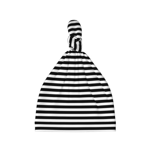 Newborn Baby Hat, Black and White Stripe Print Soft Top Knot Beanie Cap, Cute Baby Headwear for 0-6 Months