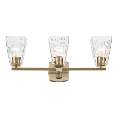 Image of Kichler Marant 21.25 inch 3-Light Bathroom Vanity Light Fixture with Clear Water Glass in Champagne Bronze for Mirror, Modern Wall Mount Over Vanity (21.25 inch W x 9.5 inch H), 55216CPZWTR