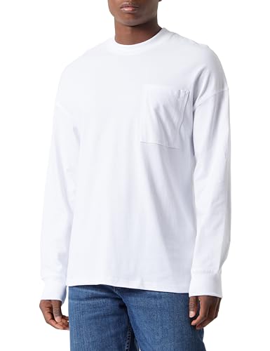 JACK & JONES Men's Jcoclean Pocket Tee Ls Crew Neck Longsleeve T-Shirt, White, L