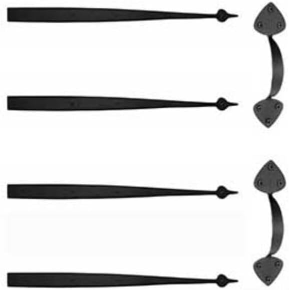 Garage Door Decorative Hardware Kit - Small Spear - Flat Black - 31.5 in. Straps - 4 AIGBP & 2 APDBP