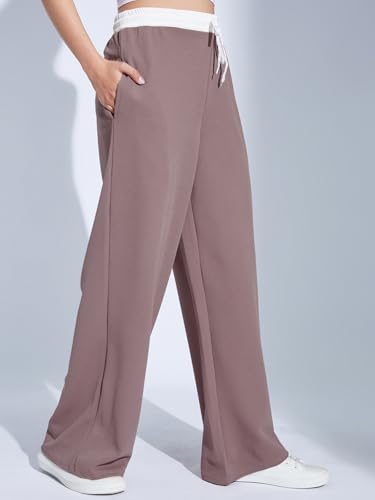 Image of Selvia Women's High Rise Solid Lycra Full Elastic Regular Fit Straight Trouser