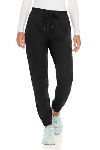 MediChic Stretch Jogger Scrub Pants with Zipper Side Pocket Scrubs, Available in 13 Colors from XS-2X Black