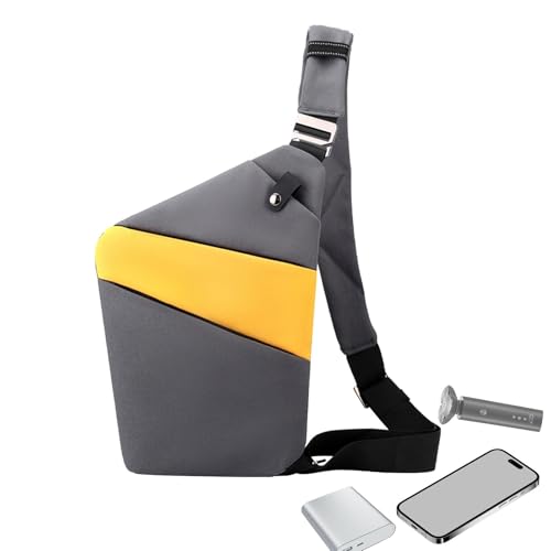 da uomo Borsa a tracolla sottile da viaggio - casual da petto per ciclismo shopping viaggi in uscita grigio con giallo Refer to description