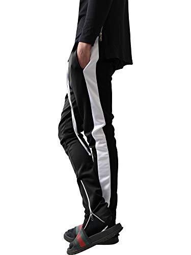 Mens Stripe Track Pants Skinny Fit Stretch Trouser Elastic Jogger Gym Workout3