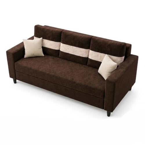 Image of FURNY Luxury Conva 3 Seater Sofa Set for Living Room |Soft Suede Fabric Upholstered | Modern Cushioned Comfortable Couch for Home Office & Drawing Room | Dark Brown