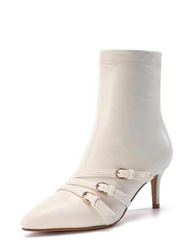 Knee High Boots for Women Strappy Buckles Stiletto Heel Pointed Toe Side Zipper Soft PU Leather Sexy Dress Long Boots and Ankle Booties