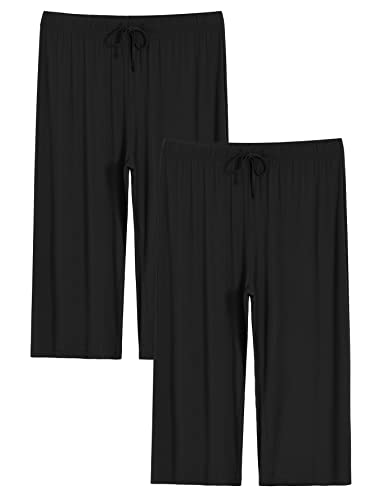 Latuza Women's Plus Size Capri Pajama Pants Comfy Wide Leg Lounge Capris 2 Pack 2X Black Black