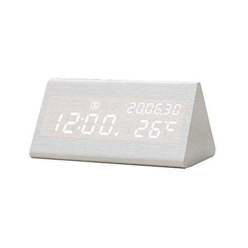 Retro Holz Wecker LED leise Personalisierte Nachttisch Wohnzimmer Uhr Ornamente Leuchtender Wecker schwarz weiß Holz Farbe weiß hellgrün Licht