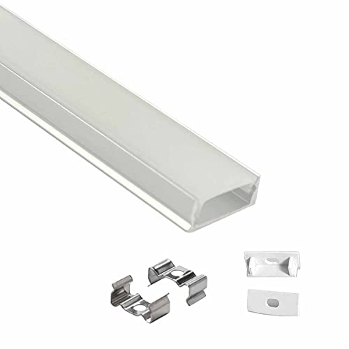 Image of (18x6mm LED Strip Light 1Meter Aluminium Rectangular Surface Profile Light Channels with Diffused Cover, End Caps and Mounting Clips Without LED Straight Linear - Pack of 1