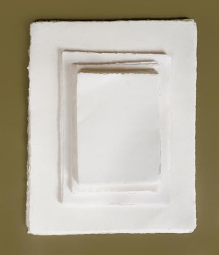 Image of Handmade Cotton Deckle Edge Paper, A4 Size, Set of 20, White (A6)