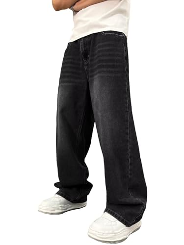 Image of ALLABREVE Men's Baggy Hip Hop Jeans Y2k Wide Leg Denim Pants Relaxed Fit Skater Trousers Streetwear