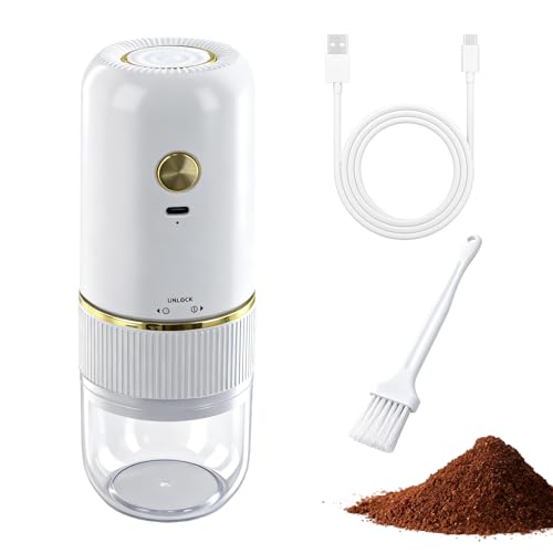 Molinillo de Café Eléctrico, Molino Café Expreso Portátil, Moler Cafe en Grano Electrico, Coffee Grinder Electric con Cónica de Cerámica, USB Recargable para Café Filtrado y Cafetera Francesa