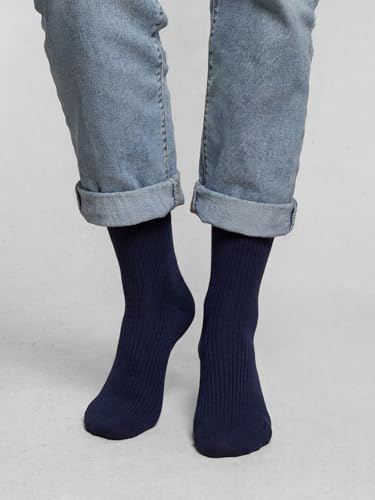 Image of COTTON DAY Women's Combed Cotton Fine Ribbed Trouser Dress Socks Black White Navy Blue 3 Pack