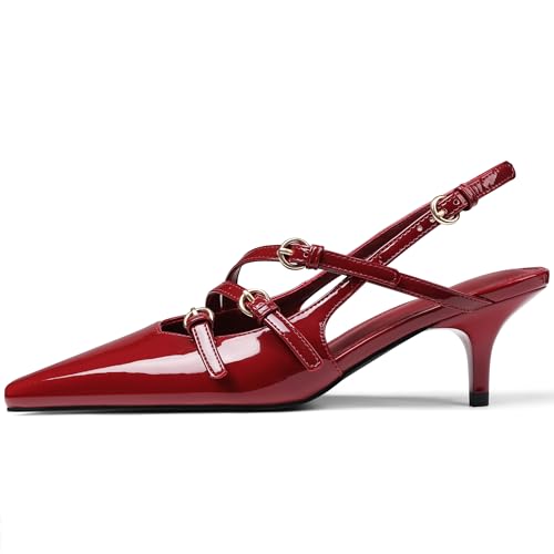 Oiamenne Slingback Kitten Heels for Women Pointed Toe with Buckle Strap Dress Work Heeled Pumps Shoes Stiletto Heels Sexy2
