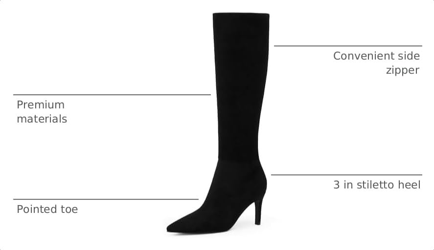 Image of Modatope Knee High Boots Women Pointed Toe Stiletto Heel Tall Boots Side Zipper Dress Fashion Fall Long Boots