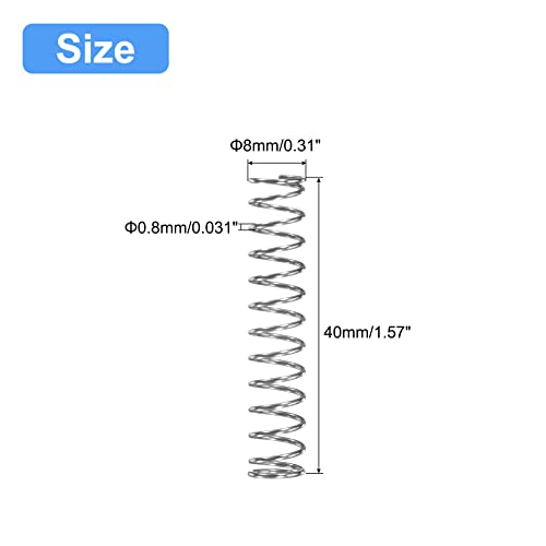 Image of uxcell Compression Spring, 5Pcs 304 Stainless Steel, 8mm OD, 0.8mm Wire Size, 40mm Free Length, Silver Tone