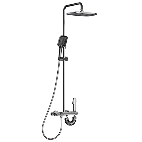 Système de douche thermostatique blanc avec mitigeur en laiton et ciel de pluie 21x30cm