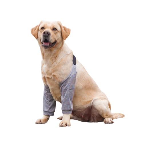 Image of HDKUW Dog Elbow Protector for Calluses, Recovery Suit for Front Legs, Cone Collar Alternative to Stop Licking Wounds, Cover Sleeve for Small Medium Large Dogs - Grey L