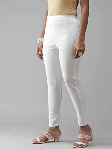Ada Hand Embroidered Indian Chikankari White Cotton Trouser Pant for Women A7111384