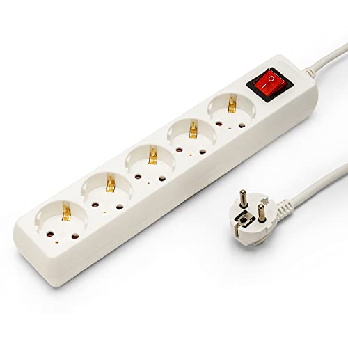 Regleta estándar Schuko 5x16A, con interruptor, cable de 1m de longitud, H05VV-F3G1.0MM2, CE