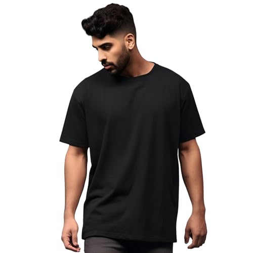 Image of prabhu bhakti Mens Oversized Fit Solid Half Sleeve Cotton White /Black Oversized T-Shirts