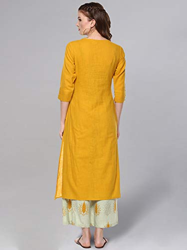Idalia Women's Mustard and Sage Green Straight Cotton Kurta With Palazzo Pant Set Dress